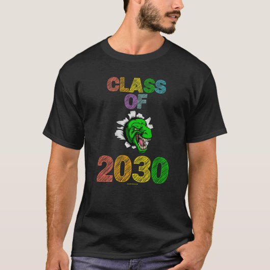 Klasse van 2030 Krijt Rex Dinosaur Elementaire Kin T-shirt (Voorkant)