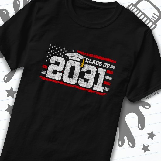 Klasse van 2031 Afstuderen American Flag Senior 20 T-shirt