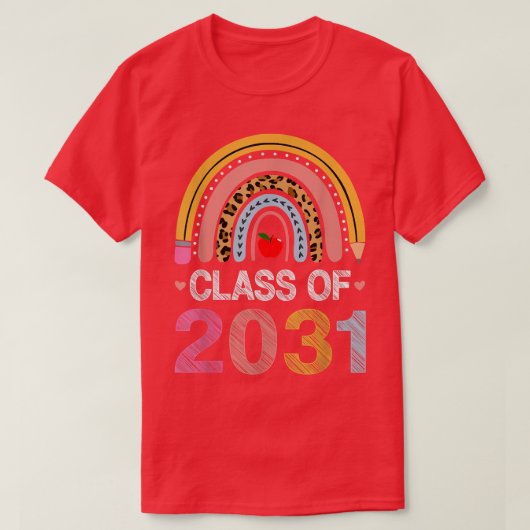 Klasse van 2031 Regenboogluipaard Afstuderen PreK T-shirt (Design voorkant)