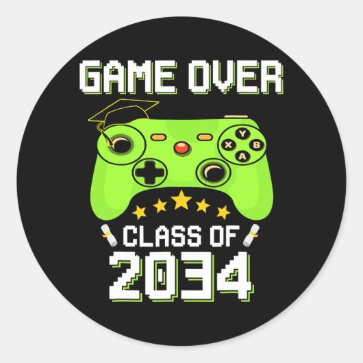 Klasse van 2034 Game over Senior Video Games Gamer Ronde Sticker (Voorkant)