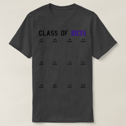 Klasse van 2035 Grow with Me Afstuderen First Day T-shirt (Design voorkant)