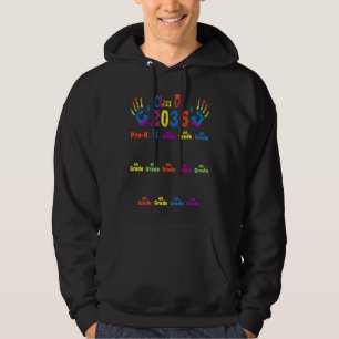 Klasse van 2035 Grow With Me Handprint Pre K Gradu Hoodie