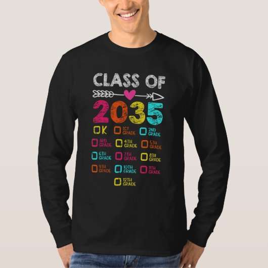 Klasse van 2035 Preschoolse Afstuderen op vorige d T-shirt (Voorkant)