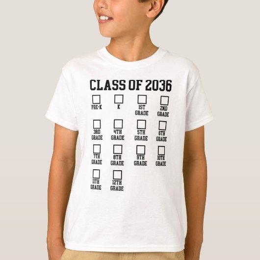 Klasse van 2036 Groei met me checklist Afstuderen T-shirt (Voorkant)