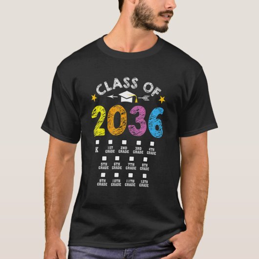 Klasse van 2036 groeien met me checklist Afstudere T-shirt (Voorkant)