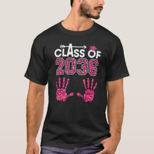 Klasse van 2036 Kindergarten, roze handdruk, groef T-shirt