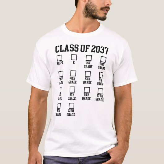 Klasse van 2037 Groei met me checklist Afstuderen T-shirt (Voorkant)