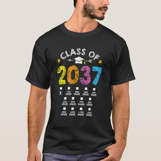 Klasse van 2037 groeien met me checklist Afstudere T-shirt (Voorkant)