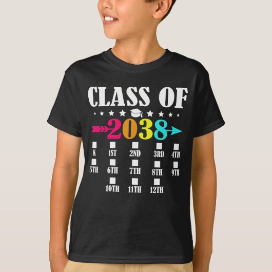 Klasse van 2038 1e dag van de kleuterschool 12e kl t-shirt (Voorkant)