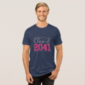 Klasse van 2041 Afstuderen Design – Roze & Wit Sch Tri-Blend Shirt (Voorkant volledig)