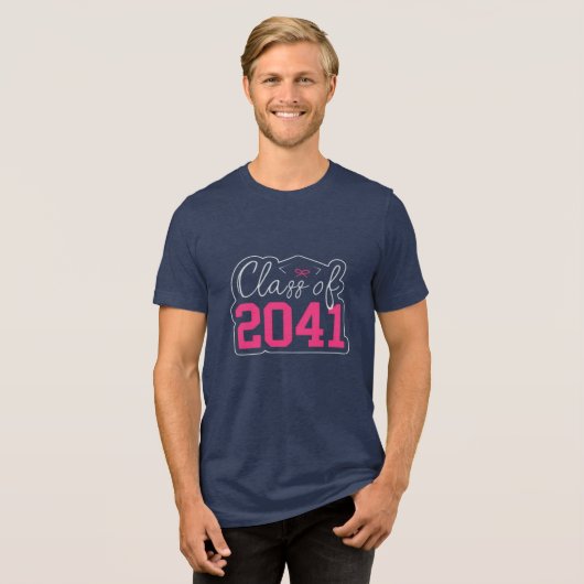 Klasse van 2041 Afstuderen Design – Roze & Wit Sch Tri-Blend Shirt (Voorkant volledig)