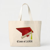 Klasse van 20XX Afstuderen Rood Pet & Diploma Grote Tote Bag (Voorkant)