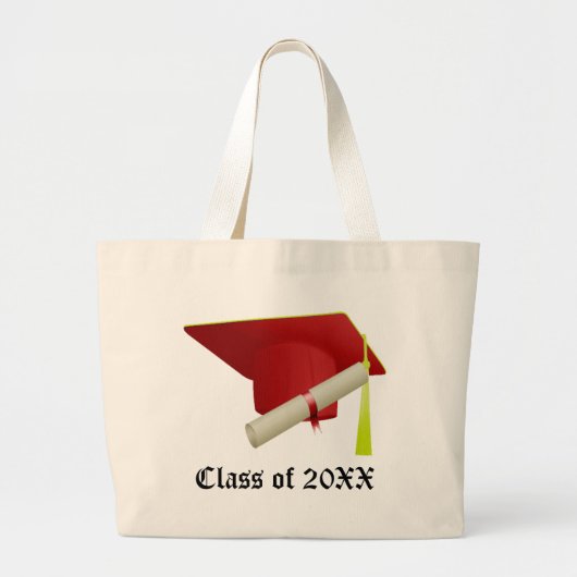 Klasse van 20XX Afstuderen Rood Pet & Diploma Grote Tote Bag (Voorkant)