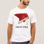 Klasse van 20XX Afstuderen Rood Pet, Diploma Unise T-shirt (Voorkant)