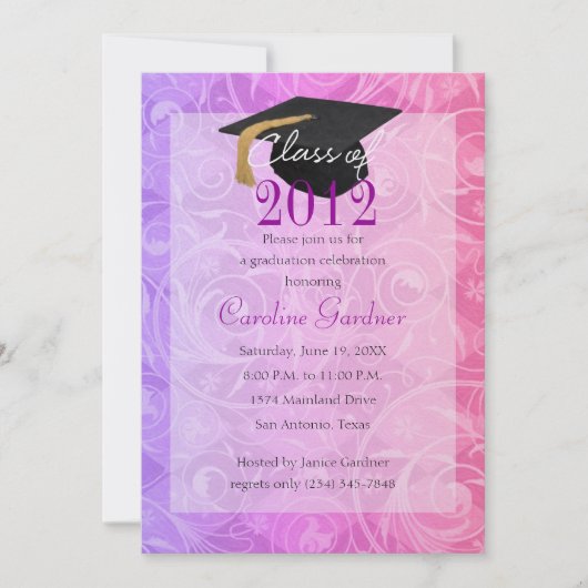 Klasse van 20XX Afstuderen Roze en Paars Kaart (Voorkant)