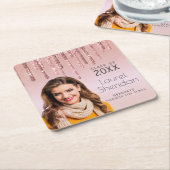 Klasse van 20XX Afstuderen Roze Glitter Custom Pho Kartonnen Onderzetters (Schuin)