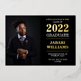 Klasse van 20XX Afstuderen, uw foto, zwart Folie Uitnodiging