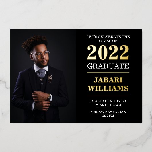 Klasse van 20XX Afstuderen, uw foto, zwart Folie Uitnodiging (Voorkant)