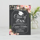 Klasse van 20XX - Boho Floral Chalkboard Afstudere Kaart (Staand voorkant)