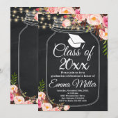 Klasse van 20XX - Boho Floral Chalkboard Afstudere Kaart (Voorkant / Achterkant)