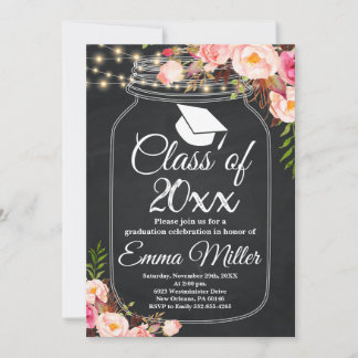 Klasse van 20XX - Boho Floral Chalkboard Afstudere Kaart