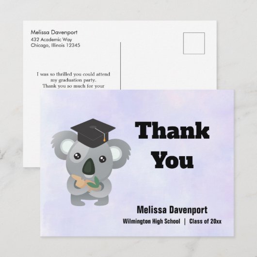 Klasse van 20xx Koala Beer in Graduation Cap Bedan Briefkaart (Voorkant / Achterkant)