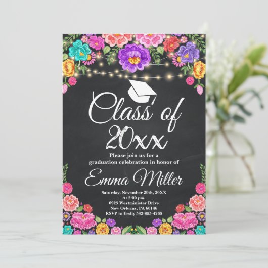 Klasse van 20XX Mexicaans Bloemen Chalkboard Afstu Kaart (Staand voorkant)