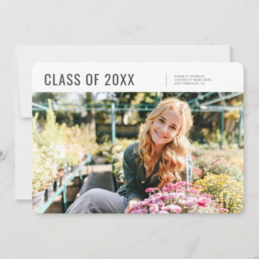 Klasse van 20XX Modern Minimalist Photo Afstuderen Aankondiging (Voorkant)