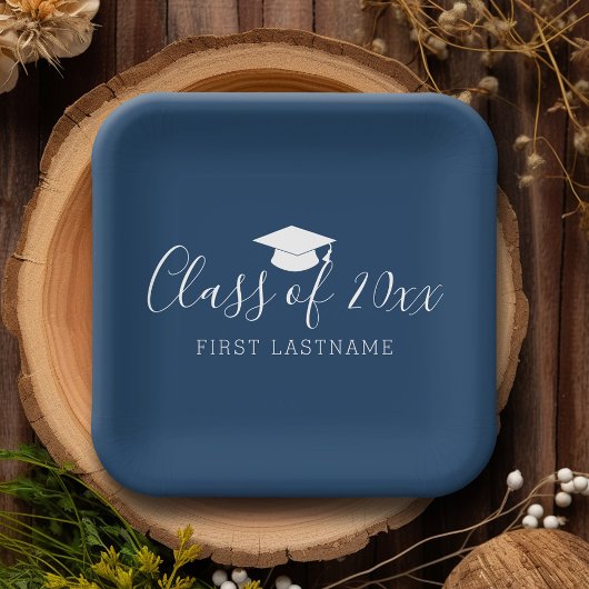 Klasse van 20xx Trendy Script and Name - Navy Blue Papieren Bordje