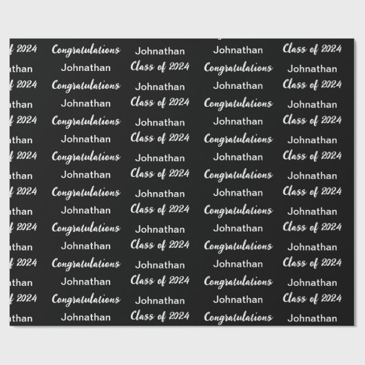 Klasse van 24 Zwart Wit Gefeliciteerd Afstudeerder Cadeaupapier (Vlak)
