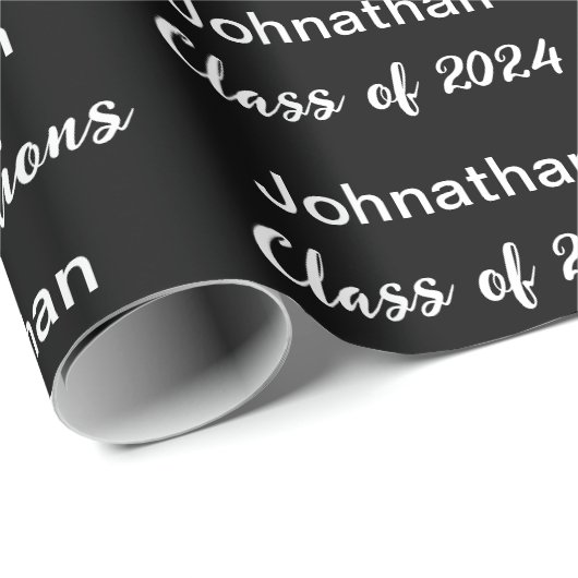 Klasse van 24 Zwart Wit Gefeliciteerd Afstudeerder Cadeaupapier (Rol Hoek)