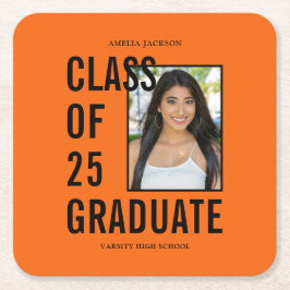 Klasse van 25 Afstuderen Oranje foto afstudeerfees Kartonnen Onderzetters