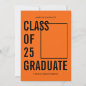 Klasse van 25 Afstuderen Sinaasappel zwart foto Af Aankondiging (Voorkant)