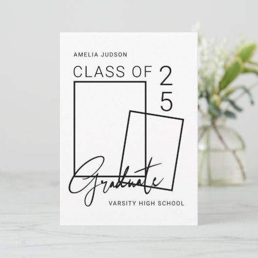 Klasse van 25 Black Script 2 Foto's Afstuderen Aankondiging (Staand voorkant)