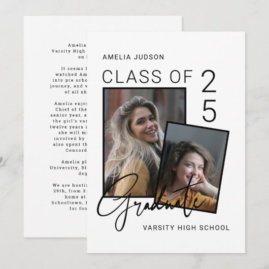 Klasse van 25 Black Script 2 Foto's Afstuderen Aankondiging (Voorkant / Achterkant)