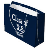 Klasse van '25 Donkerblauw en Wit Afstuderen Naam Groot Cadeauzakje (Achterkant Gekanteld)