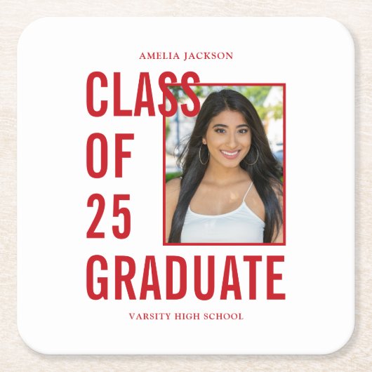 Klasse van 25 feestelijke foto afstudeerfeest kartonnen onderzetters (Voorkant)