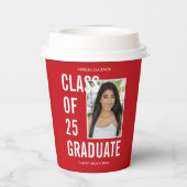 Klasse van 25 feestelijke rode foto afstudeerfeest papieren bekers (Achterkant)