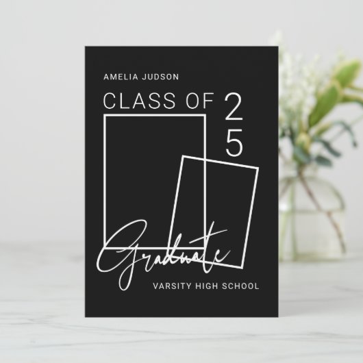 Klasse van 25 foto zwart-wit script Afstuderen Aankondiging (Staand voorkant)