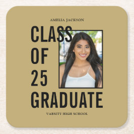 Klasse van 25 gouden foto afstudeerfeest kartonnen onderzetters