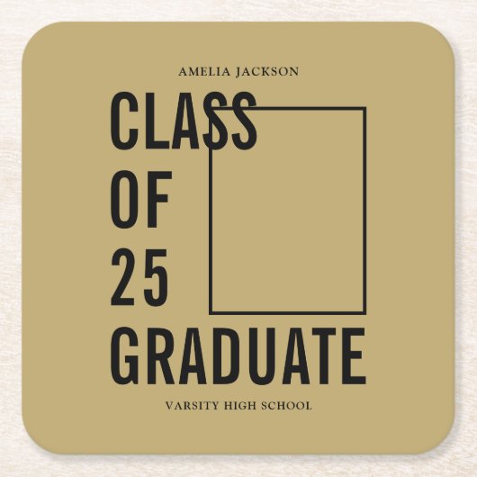 Klasse van 25 gouden foto afstudeerfeest kartonnen onderzetters (Voorkant)