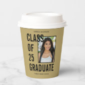 Klasse van 25 gouden foto afstudeerfeest papieren bekers (Voorkant)