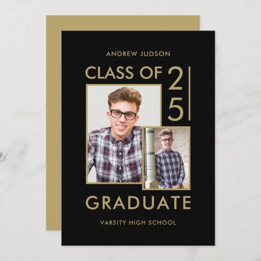 Klasse van 25 Modern Zwart & Goud 2 Foto Open Huis Kaart (Voorkant / Achterkant)