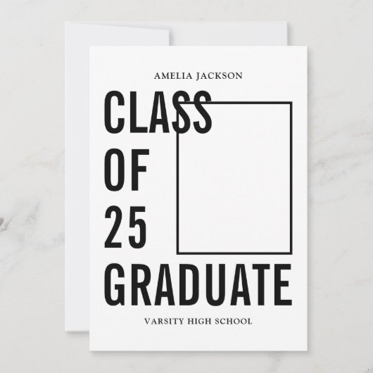 Klasse van 25 moderne zwart-wit afstudeerfeest kaart (Voorkant)