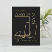 Klasse van 25 Photo Black & Gold Script-Afstuderen Aankondiging (Staand voorkant)