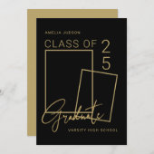 Klasse van 25 Photo Black & Gold Script-Afstuderen Aankondiging (Voorkant / Achterkant)
