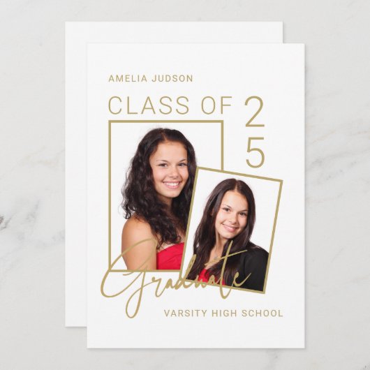 Klasse van 25 Photo Gold Script-Afstuderen Aankondiging (Voorkant / Achterkant)