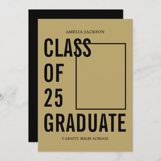 Klasse van 25 zwart en goud foto Afstuderen Aankondiging (Voorkant / Achterkant)