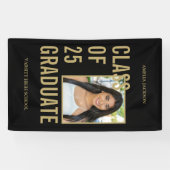 Klasse van 25 zwart en goud foto Afstuderen Spandoek (Horizontaal)