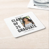Klasse van 25 zwart-wit foto afstudeerfeest kartonnen onderzetters (Schuin)